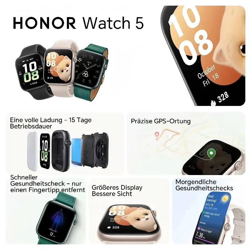 HONOR Watch 5 Smartwatch mit 1,85 Zoll AMOLED Display, GPS und Fitness-Tracking