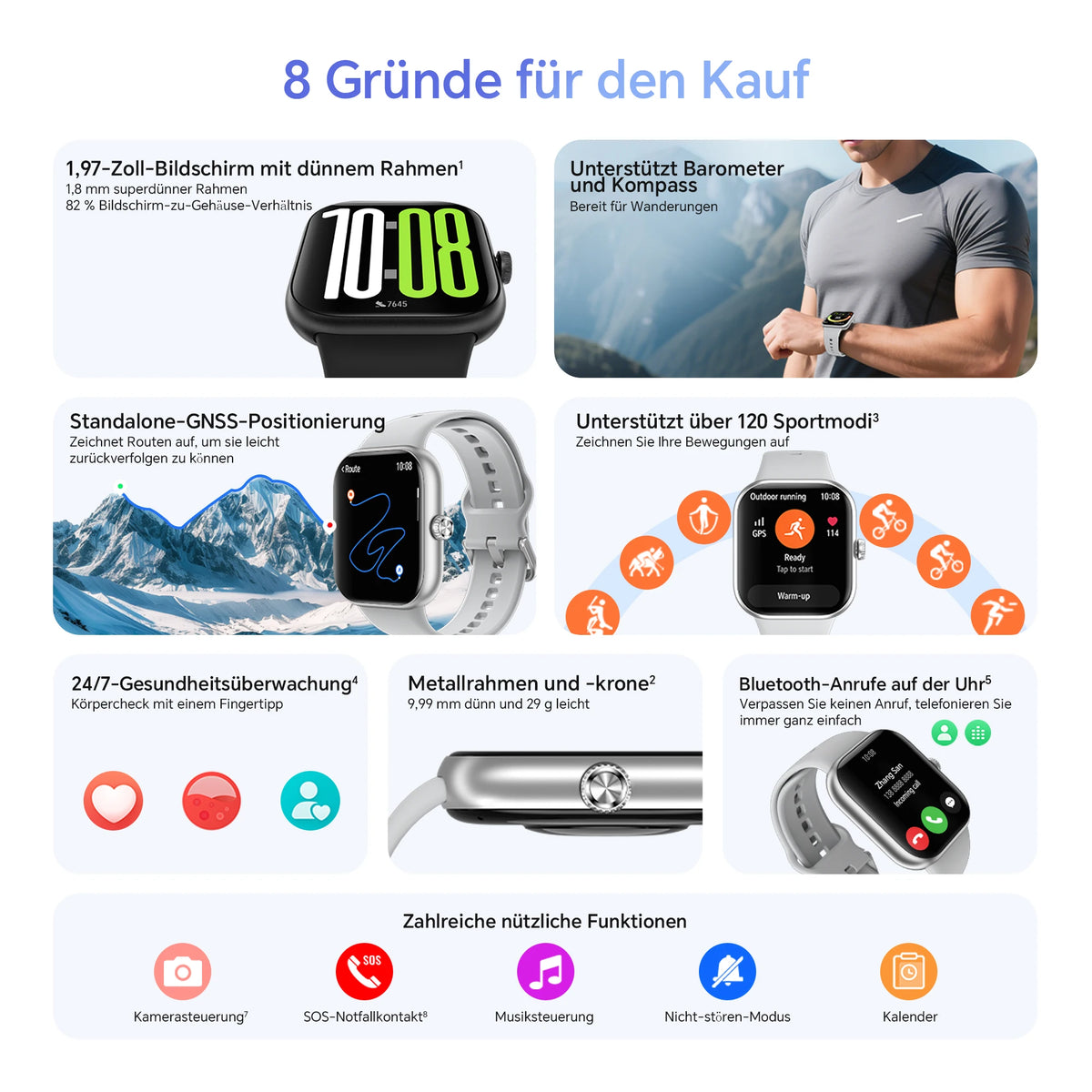 HONOR CHOICE Watch 2 Pro Smartwatch mit 1,97 Zoll AMOLED-Display, GPS und Silikonarmband