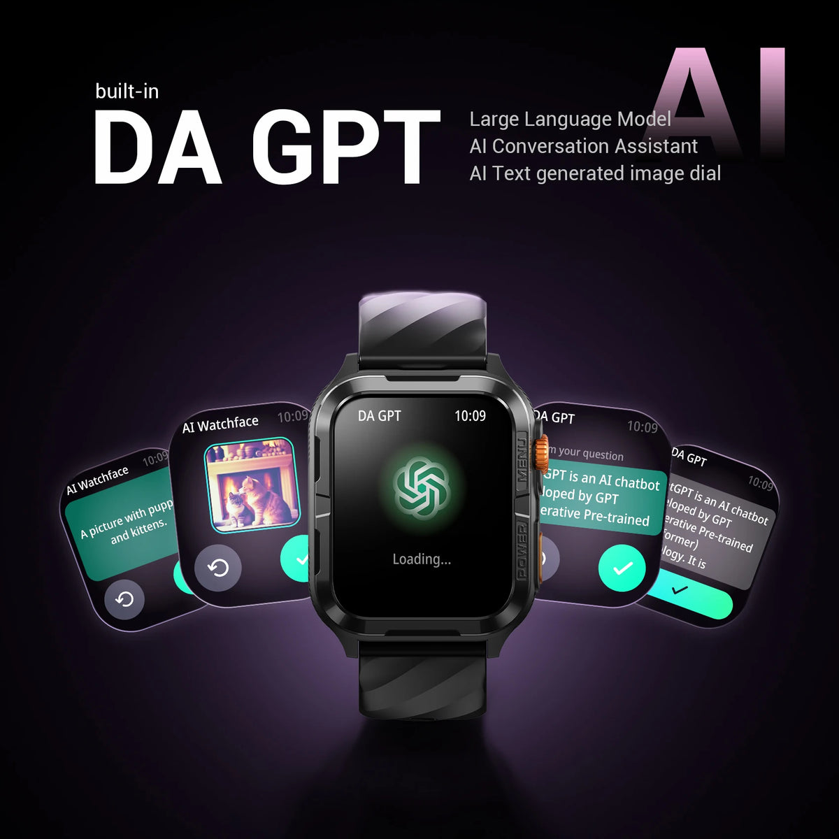 Blackview W10 Pro GPS-Smartwatch mit 1,83-Zoll-TFT-Display und schwarzem Gehäuse