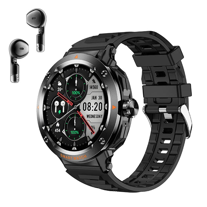 2-in-1 Smartwatch mit integrierten TWS-Bluetooth-Kopfhörern, rundem 1,46 Zoll Display und Silikonarmband