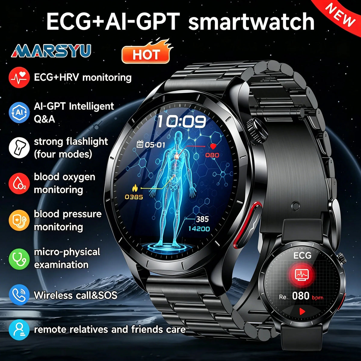 Gesundheits-Smartwatch mit rundem 1,43-Zoll-AMOLED-Display und umfangreichen Fitness- und Wellnessfunktionen