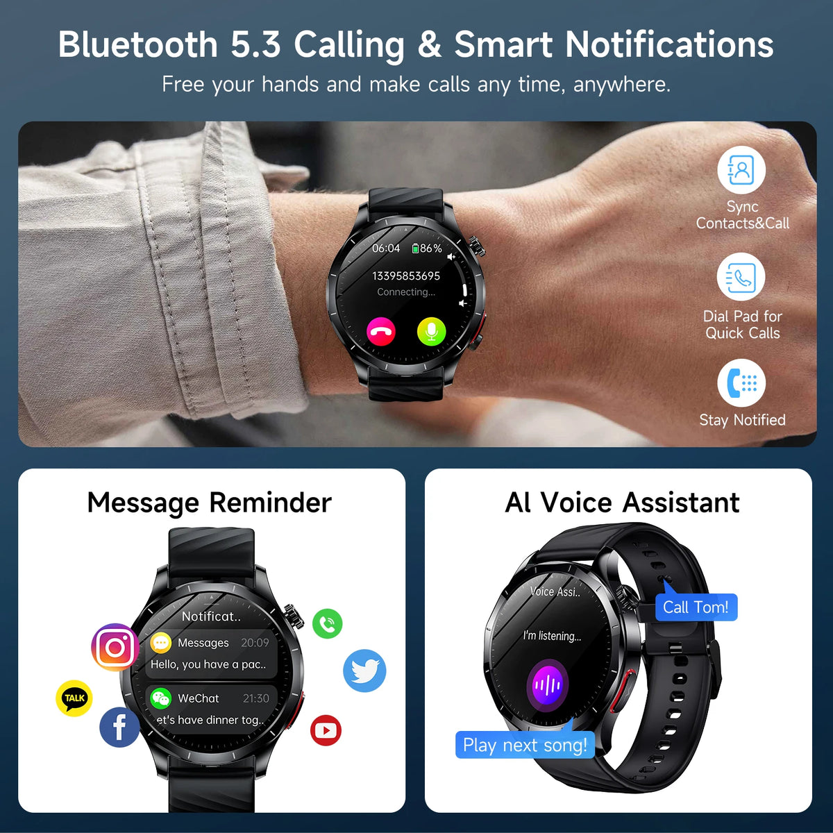 Gesundheits-Smartwatch mit rundem 1,43-Zoll-AMOLED-Display und umfangreichen Fitness- und Wellnessfunktionen