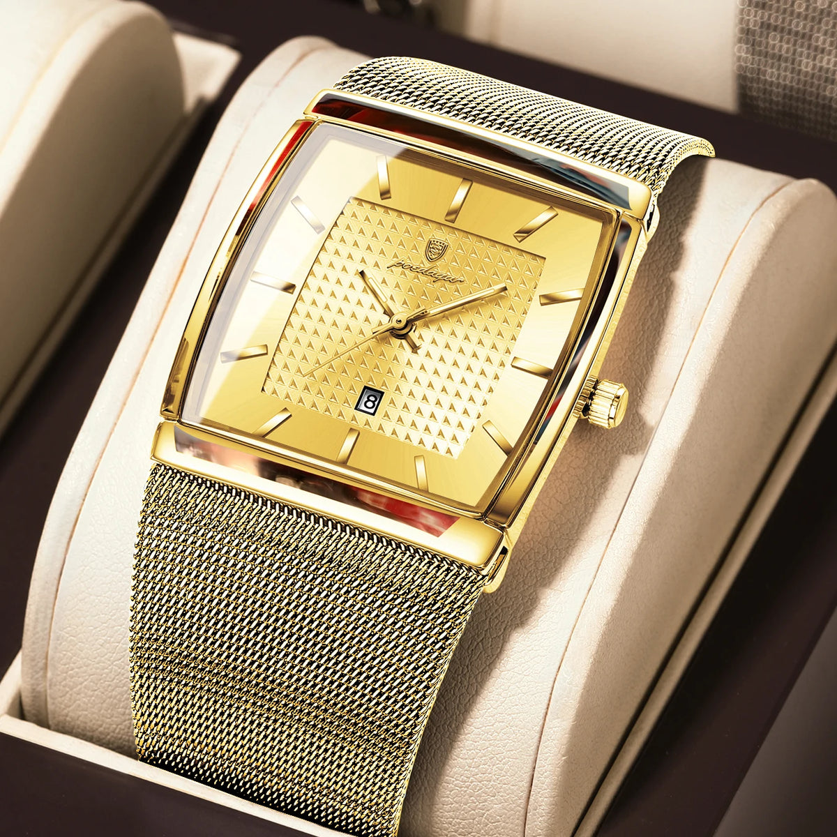 POEDAGAR Herrenuhr – Edelstahlarmband, wasserdicht, Datumsanzeige, Leuchtzeiger – Produktfoto