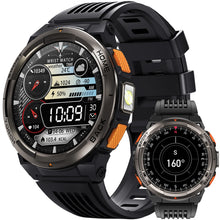 Herren-Smartwatch mit 1,45 Zoll HD-Display, LED-Taschenlampe und Lederarmband