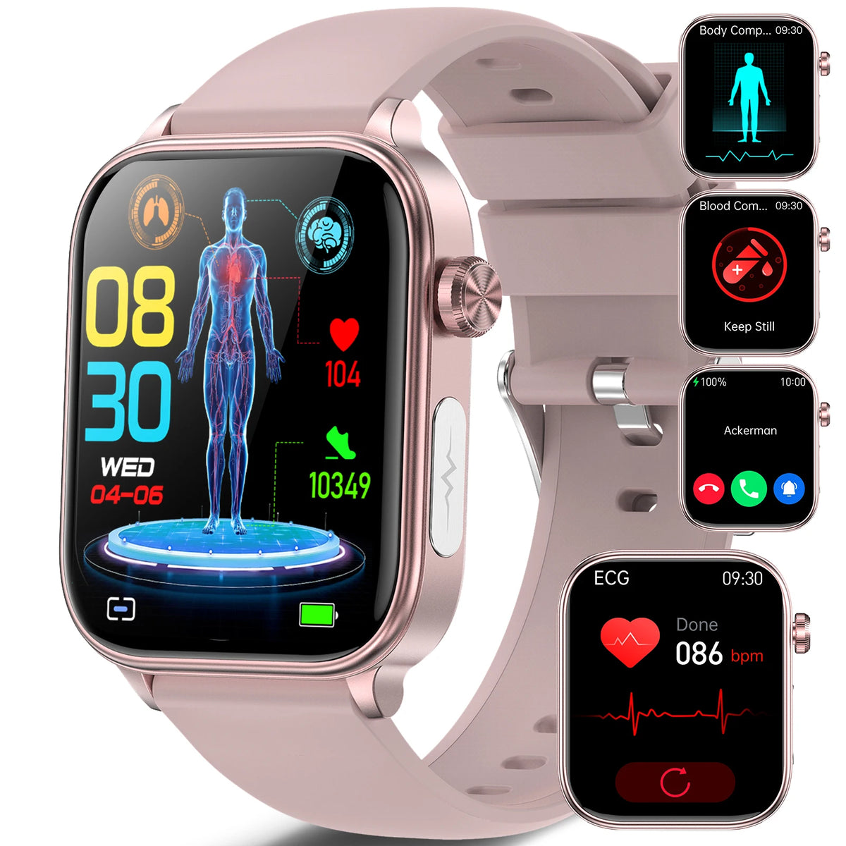 Smartwatch mit 1,96 Zoll AMOLED Display und EKG-, HRV- und SpO2-Funktionen