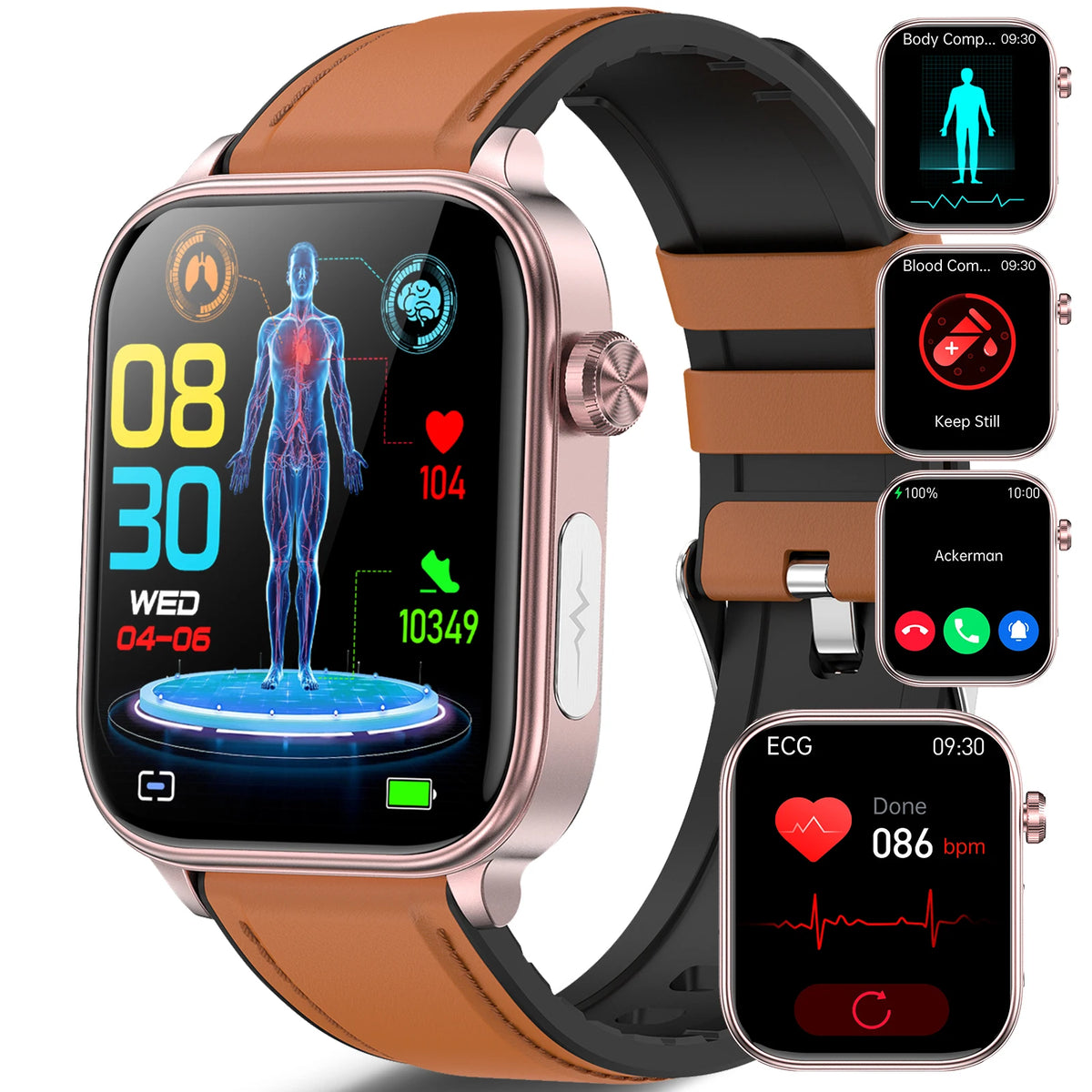 Smartwatch mit 1,96 Zoll AMOLED Display und EKG-, HRV- und SpO2-Funktionen