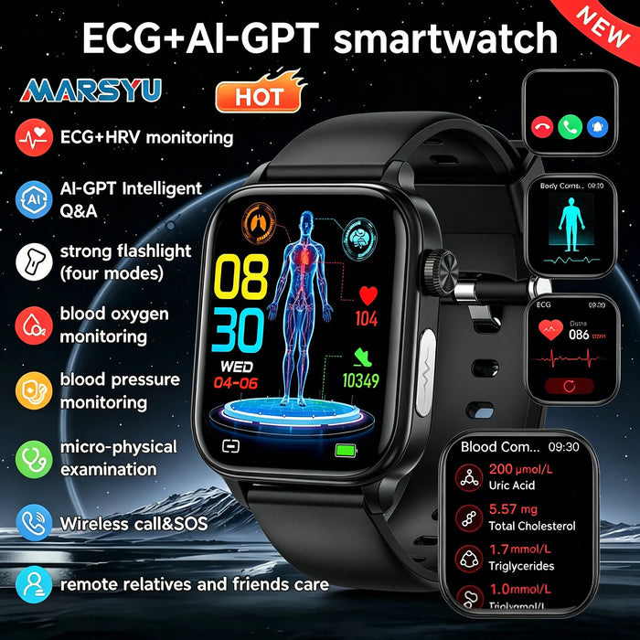 Smartwatch mit 1,96 Zoll AMOLED Display und EKG-, HRV- und SpO2-Funktionen