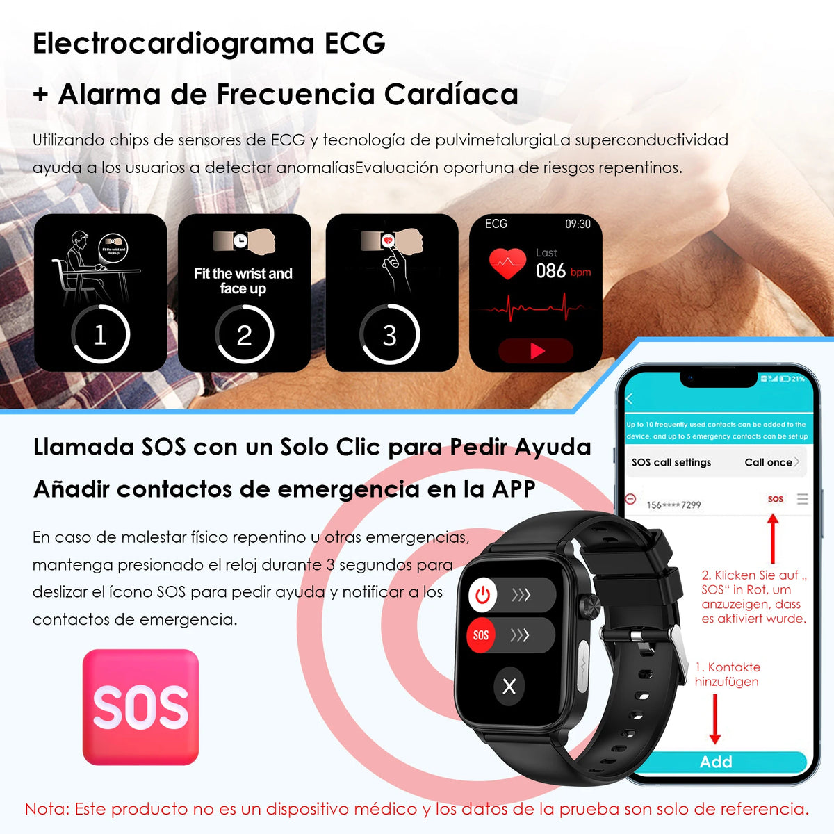 Smartwatch mit 1,96 Zoll AMOLED Display und EKG-, HRV- und SpO2-Funktionen