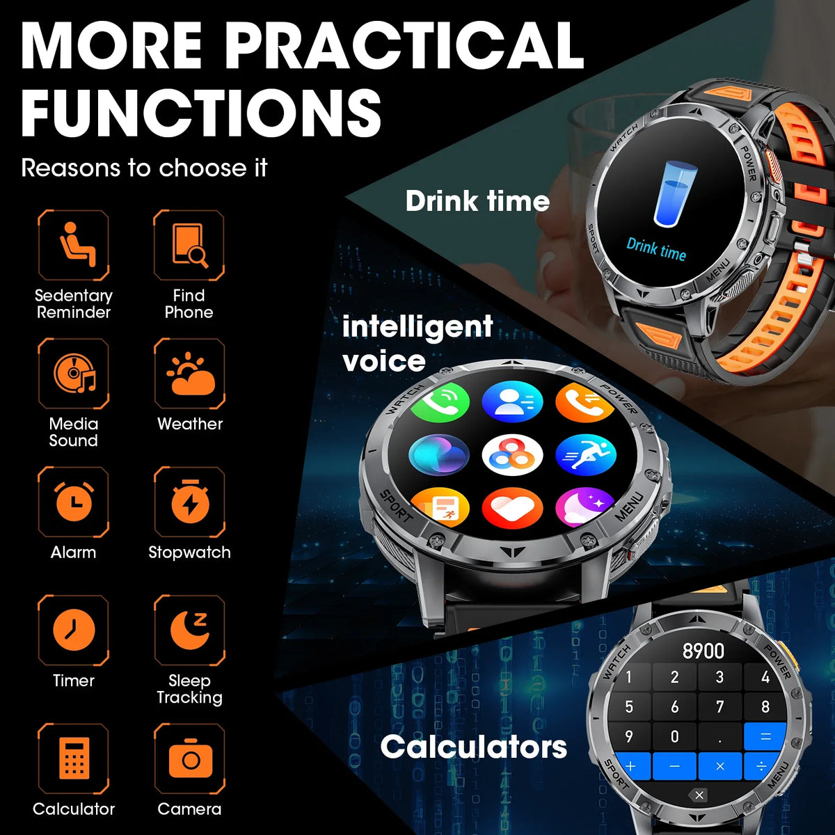Robuste AK112 Outdoor-Smartwatch für Herren mit 1,7 Zoll Display, Bluetooth 5.2 und IP68