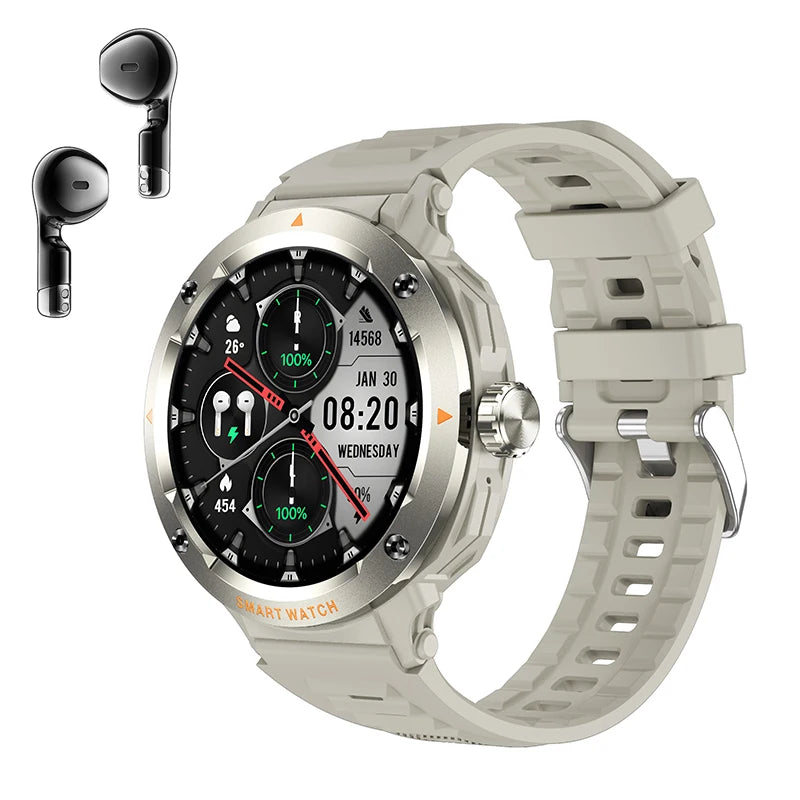 2-in-1 Smartwatch mit integrierten TWS-Bluetooth-Kopfhörern, rundem 1,46 Zoll Display und Silikonarmband