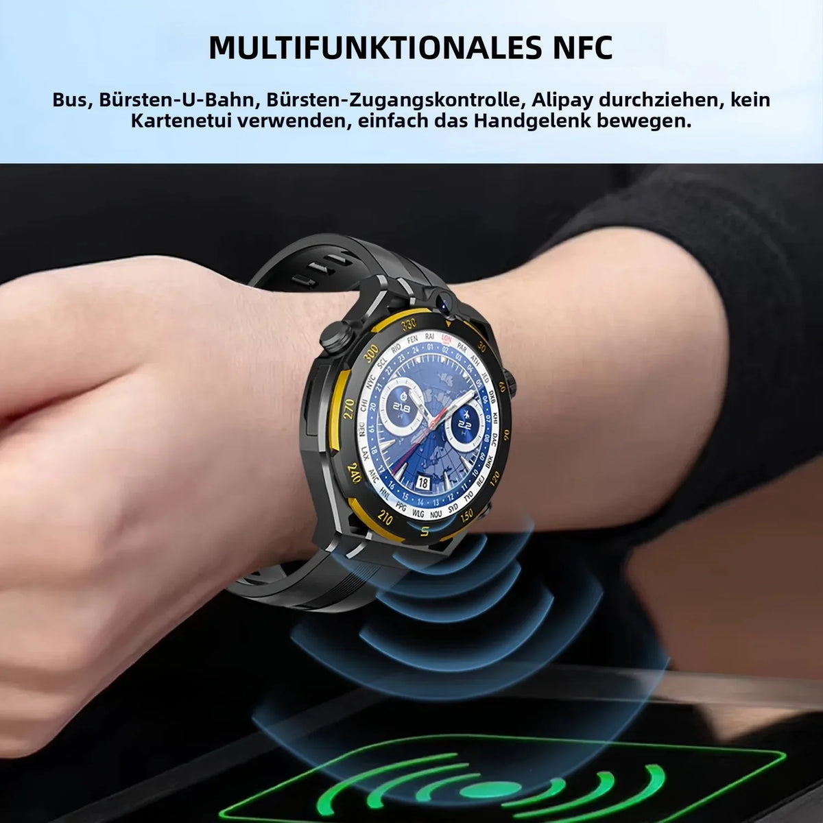 4G Android Smartwatch mit 1,43 Zoll AMOLED Display, GPS, Nano-SIM und 2-MP-Kamera