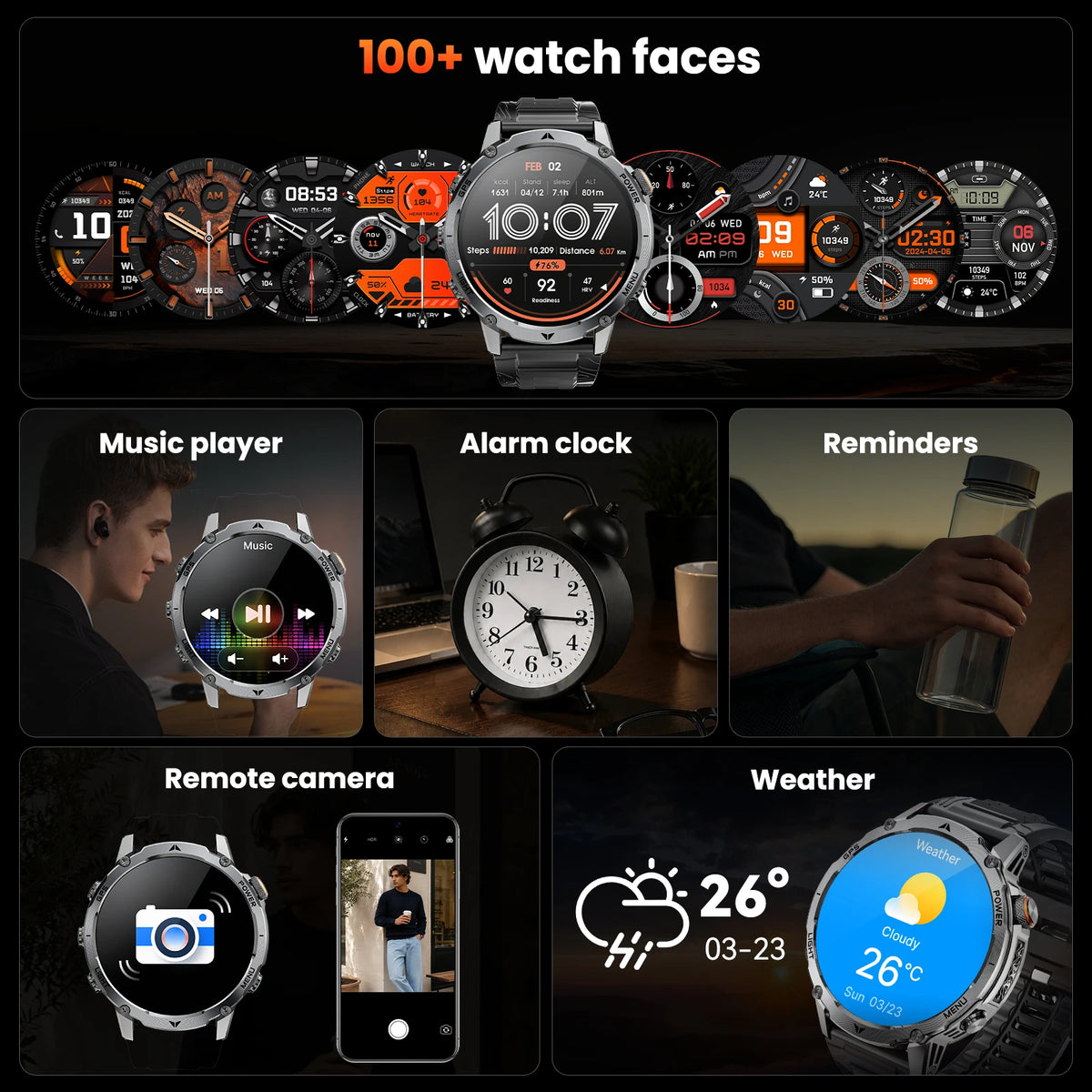 Outdoor-Smartwatch für Herren – 1,7″ HD-Display, 1100 mAh, Bluetooth-Anrufe & LED-Taschenlampe