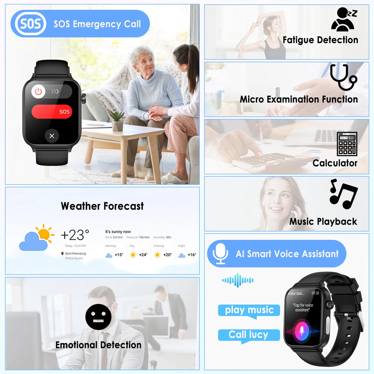 Smartwatch mit 1,96 Zoll AMOLED Display und EKG-, HRV- und SpO2-Funktionen