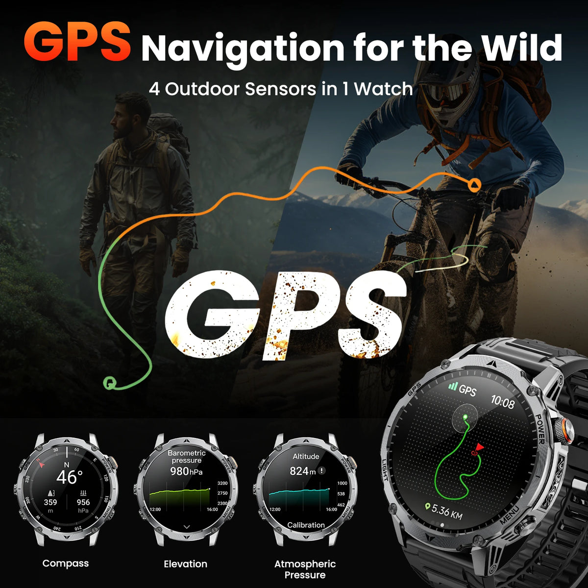 Outdoor-Smartwatch für Herren – 1,7″ HD-Display, 1100 mAh, Bluetooth-Anrufe & LED-Taschenlampe