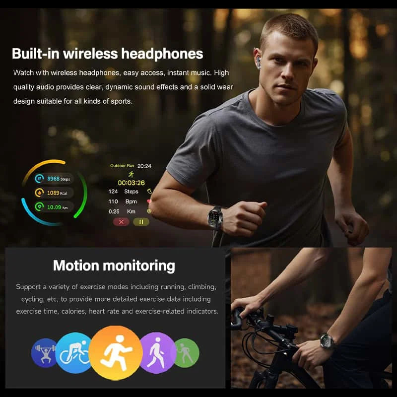 2-in-1 Smartwatch mit integrierten TWS-Bluetooth-Kopfhörern, rundem 1,46 Zoll Display und Silikonarmband