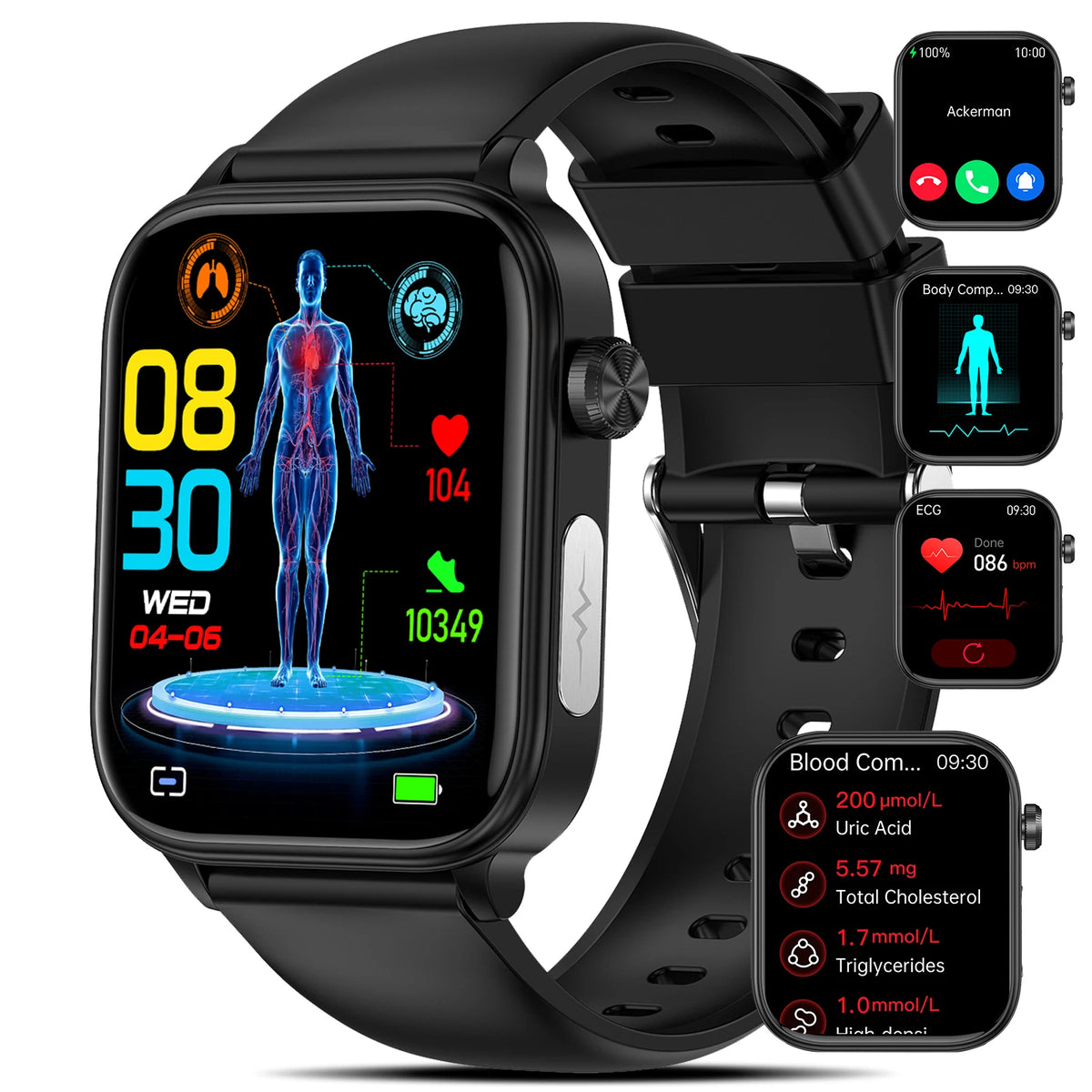 Smartwatch mit 1,96 Zoll AMOLED Display und EKG-, HRV- und SpO2-Funktionen