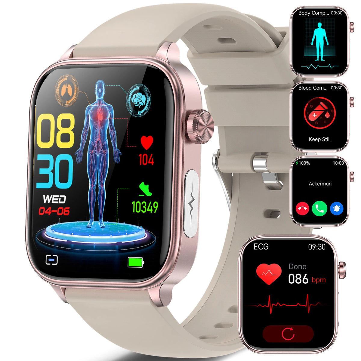 Smartwatch mit 1,96 Zoll AMOLED Display und EKG-, HRV- und SpO2-Funktionen