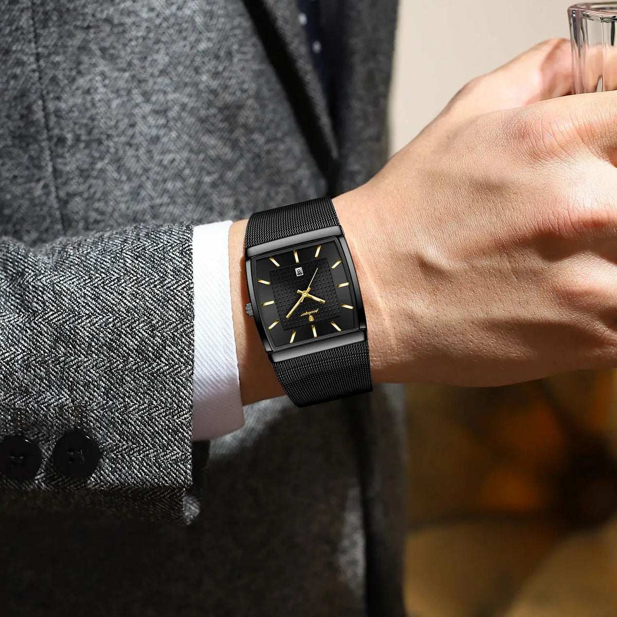 POEDAGAR Herrenuhr – Edelstahlarmband, wasserdicht, Datumsanzeige, Leuchtzeiger – Produktfoto