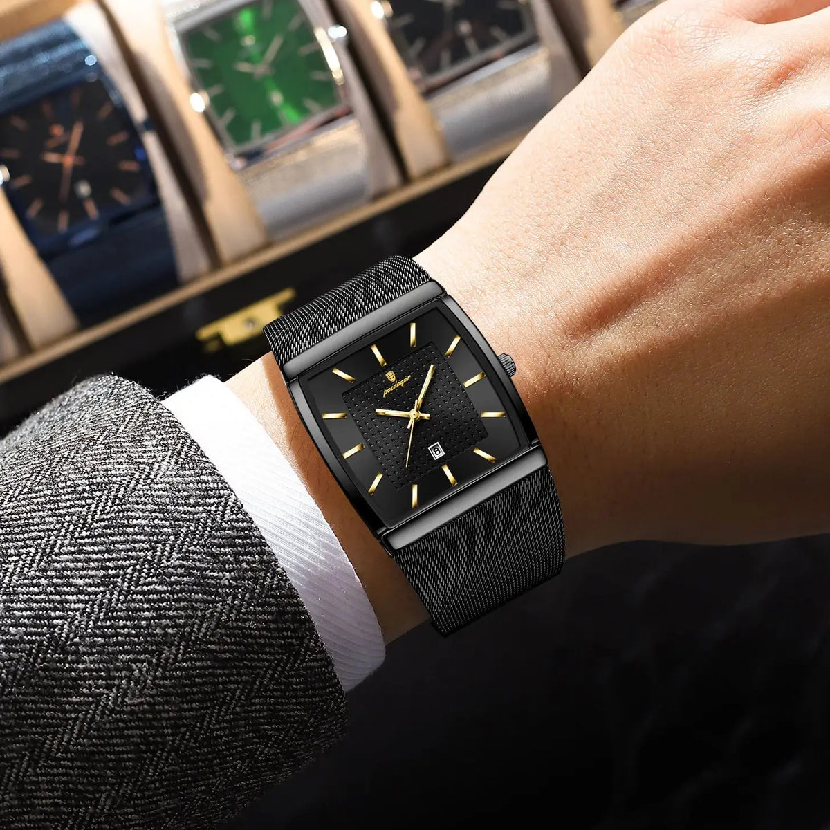 POEDAGAR Herrenuhr – Edelstahlarmband, wasserdicht, Datumsanzeige, Leuchtzeiger – Produktfoto