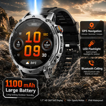 Outdoor-Smartwatch für Herren – 1,7″ HD-Display, 1100 mAh, Bluetooth-Anrufe & LED-Taschenlampe