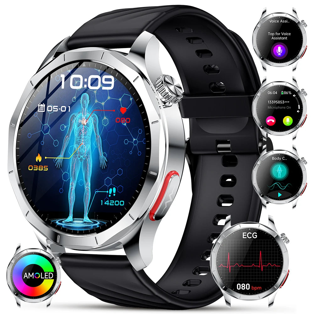 Gesundheits-Smartwatch mit rundem 1,43-Zoll-AMOLED-Display und umfangreichen Fitness- und Wellnessfunktionen