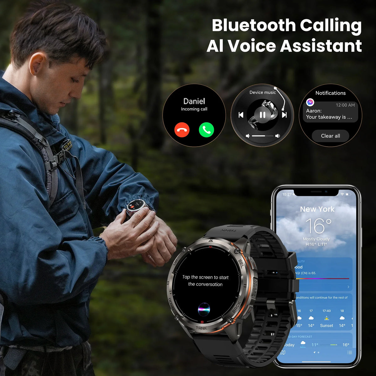 KOSPET TANK T3 Ultra 2 GPS-Smartwatch mit rundem 1,43-Zoll-AMOLED-Display und Edelstahlgehäuse
